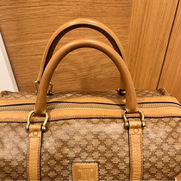 CELINE Macadam Leather & PVC Boston Bag Brown Authentic - Picture 3 of 14